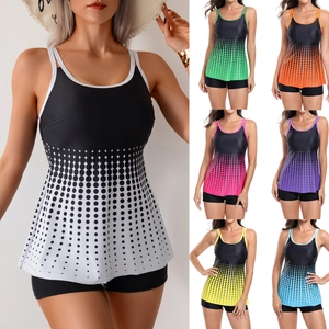 Women's two-piece tankini swimsuit set with racerback top and boyshort bottoms in seven colors