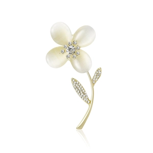 Broche Florale Élégante en Alliage pour Femmes avec Pétales de Pierre Œil-de-chat Artificielle et Accessoires d'Épingle de Corsage à Fleurs Incrustées de Strass