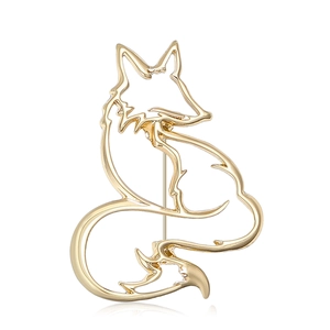 Broche de Aleación de Zorro Hueco Minimalista para Mujer Elegante Pin de Solapa con Forma de Línea de Animal Color Oro Plata Accesorios Moda