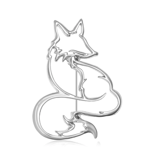 Minimalist silver fox brooch with hollow abstract design for suits and shawls