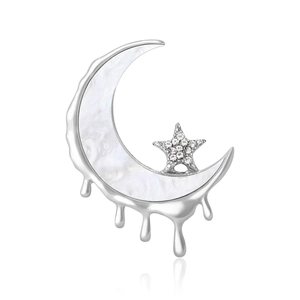 Broche croissant de lune fondu avec incrustation de nacre et cristaux brillants
