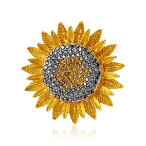 Broche Tournesol Élégante pour Femme Alliage Doré Incrusté de Strass Corsage Floral Plante Botanique Bijoux Cadeau