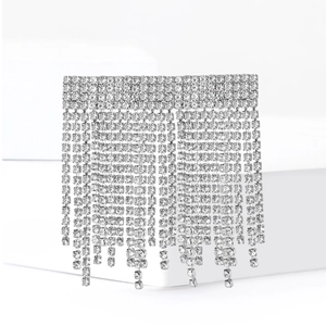 Luxury silver-tone tassel brooch with sparkling rhinestones for women's elegant blazers