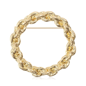 Luxury Alloy Round Twisted Rope Brooch For Women Simple Geometric Circle Lapel Pin Jewelry For Suit Cardigan Decoration