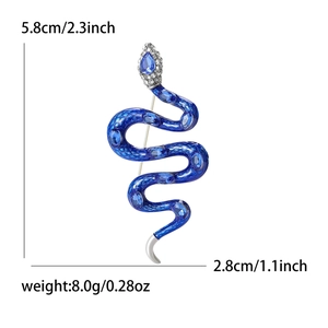 Broche serpent vintage en émail avec pierres bleues et dimensions pour vestes et chemises