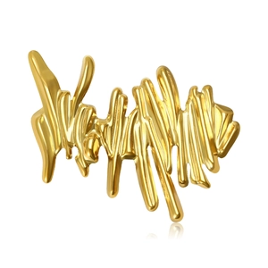 Abstract golden wave brooch in minimalist fluid metal design with a polished mirror finish