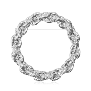 Elegant silver alloy twisted chain round brooch pin for women suit and cardigan accessories