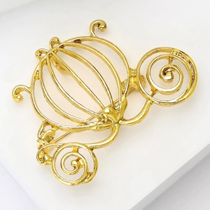 Elegant hollow gold pumpkin carriage brooch pin for women with polished finish