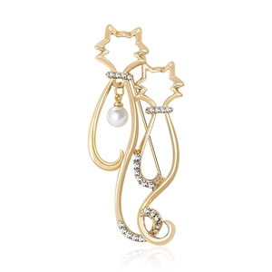 Mode Legierung Strass Katze Brosche Mit Künstliche Perle Elegante Hohle Tierform Anstecknadel Für Damen Anzug Jacke Kleid Schmuck
