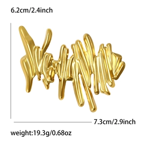 Detailed view of irregular wave brooch showing dimensions of 7.3cm and 19.3g weight