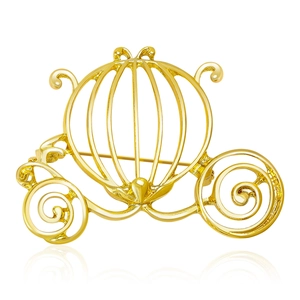 Elegant hollow pumpkin carriage brooch in polished gold finish for luxury suit styling