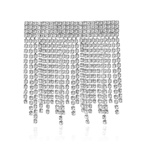 Elegant Korean style silver rhinestone fringe brooch with shimmering crystal tassels for women
