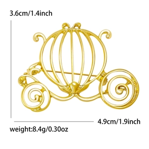Elegant hollow golden pumpkin carriage brooch for women with size and weight dimensions