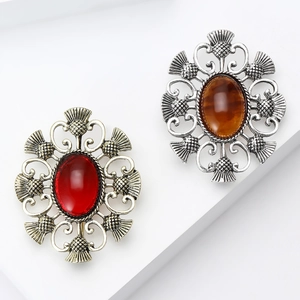 Broche Badge Chardon Écossais Vintage pour Femme Alliage Plaqué Or Argent Antique Épinglette Fleur Ajourée Bijoux Celtiques