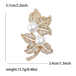 Broche élégante en forme de feuille avec perles et strass pour accessoire de veste