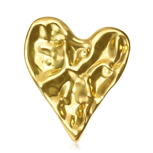 Modern Irregular Heart Stainless Steel Brooch For Women High-End Textured Hammered Lava Metal Pin Corsage Fashion Jewelry Gift
