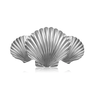 Elegant silver stainless steel triple seashell brooch with radiant texture and polished finish