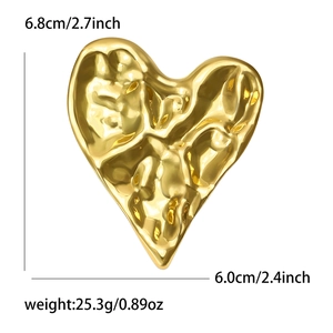 Lava texture heart stainless steel brooch gold finish with size and weight specs