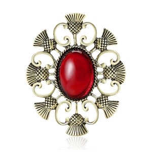 Vintage Legierung Distel Brosche Für Damen Antike Bronze Silber Durchbrochen Rot Bernstein Strass Abzeichen Schmuck
