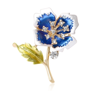 Elegant Alloy Flower Brooch For Women With Enamel And Rhinestones Vintage Floral Corsage Pin For Party Fashion Accessory