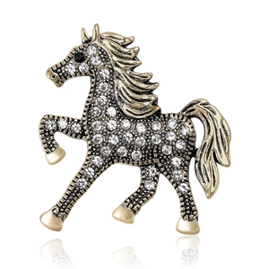 Vintage Alloy Rhinestone Horse Brooch For Women Elegant Animal Shape Gold Silver Tone Fashion Apparel Accessories Brooch Pin