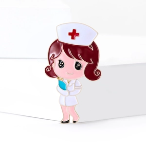Spilla per infermiera in smalto e lega di zinco con cappello a cuore rosso e divisa medica
