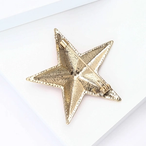 Golden star brooch back view showing metal pin clasp and matte alloy texture details