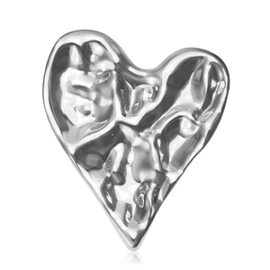Modern heart shaped stainless steel brooch with a unique hammered silver liquid texture