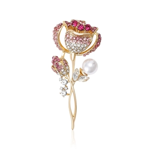 Broche Rose de Luxe Incrustée de Strass et Künstliche Perle Élégante Bijoux en Alliage pour Femme Accessoire de Vêtement Mariage Fête