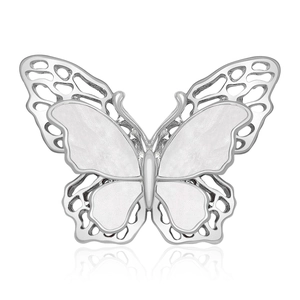 Elegant double-layered shell butterfly brooch in silver finish with intricate hollow design