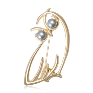 Broche de Hibou Creux en Alliage Minimaliste Avec Künstliche Perles Grises Femmes Style Coréen Mode Animal Breastpin Créatif Accessoires de Vêtement