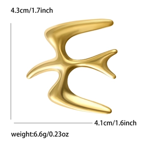 Minimalist gold stainless steel swallow bird brooch with dimensions and weight specs