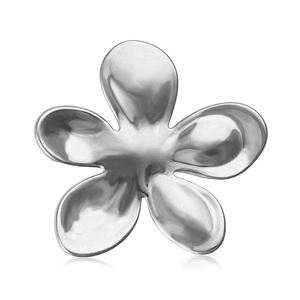 Polished silver stainless steel flower brooch with mirror finish and five petals