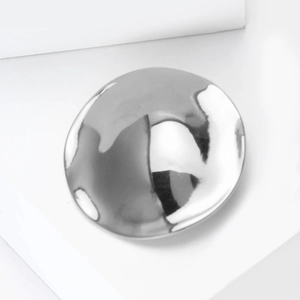 Polished liquid metal round brooch in stainless steel with a high-gloss reflective finish