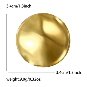 Golden liquid metal irregular round brooch with hammered texture 3.4cm diameter