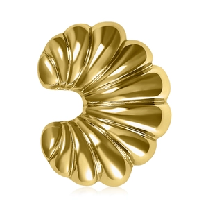 Stainless Steel Croissant Shell Ribbed Brooch Pin For Women Fashion Textured Gold Silver Colorfast Corsage Jewelry Accessories