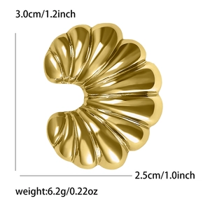 Detail view of gold croissant earrings showing 3.0cm height and 2.5cm width dimensions