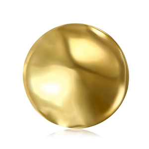 Minimalist gold stainless steel brooch with liquid metal texture on white background