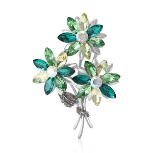 Elegant Alloy Rhinestone Floral Bouquet Brooch For Women Vintage Flower Pin Jewelry For Wedding Party Dress Suit Decoration