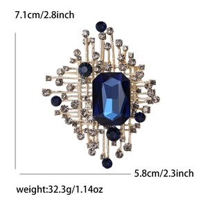 Spilla in vetro cielo stellato con montatura vintage dorata e cristalli blu brillanti