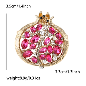 Broche grenade exquise avec strass rouges et monture en métal doré pour femmes de mode