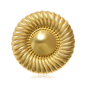 Vintage Stainless Steel Round Sunburst Brooch For Women Gold Silver Plated Geometric Spiral Pattern Pin Jewelry Accessory Gift