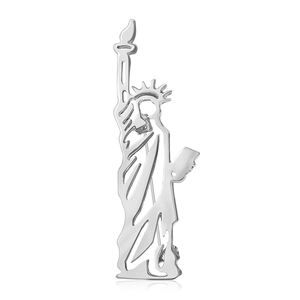 Broche Statue de la Liberté en alliage argent poli pour hommes et femmes design épuré