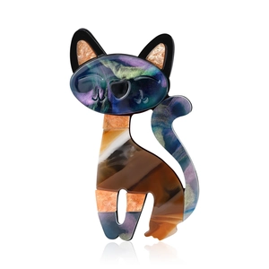 Broche Chat Mignonne en Acrylique pour Femmes Mode Texture Marbre Forme d'Animal Broche de Poitrine Accessoires de Vêtement Cadeau