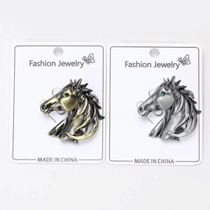 Détails de broches tête de cheval en or et argent vintage avec yeux en pierres vertes