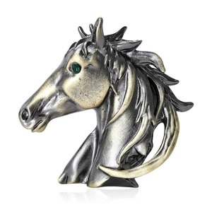 Broche Tête de Cheval en Alliage Vintage pour Femmes Élégante Forme d'Animal Strass Œil Vert Costume Manteau Épingle de Revers Bijoux