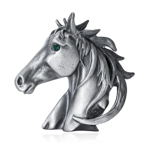 Broche tête de cheval vintage en argent avec œil en pierre verte pour costumes et manteaux