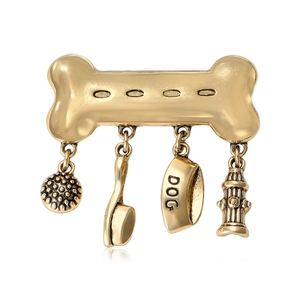 Vintage Alloy Bone Charm Brooch For Men Women Cute Dog Pet Theme Suit Shirt Pin Brooch With Dog Bowl Fire Hydrant Charms