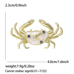 Krebs-Tierkreis-Krabbenbrosche mit Steinen und Maßen 4,0 cm mal 2,3 cm