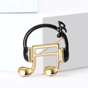 Artistic gold and black musical note headphone brooch pin for women clothes decor